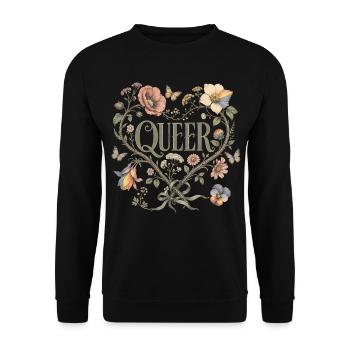 Queer Floral Heart T-Shirt LGBTQ Pride Vintage - Unisex Sweatshirt - black - Front - Alina (178cm) & Michal (187cm)
