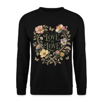 Love Is Love Blumen Herz T-Shirt Pride Vintage - Unisex Pullover - Schwarz - Vorne - Alina (178cm) & Michal (187cm)