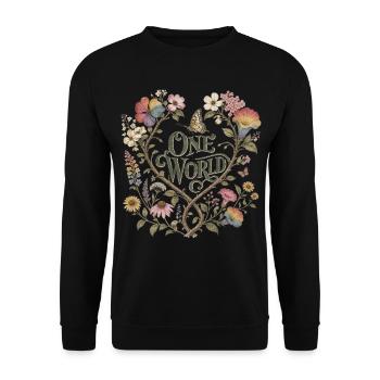 One World Vintage Poster Blumen Wandbild Deko Moti - Unisex Pullover - Schwarz - Vorne - Alina (178cm) & Michal (187cm)