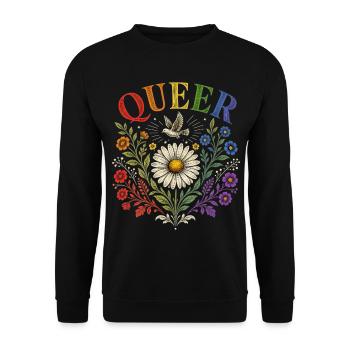 LGBTQ Pride Hoodie Friedenstaube Gänseblümchen - Unisex Pullover - Schwarz - Vorne - Alina (178cm) & Michal (187cm)