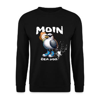 Moin Sea You Seemöwe Cartoon - Unisex Pullover - Schwarz - Vorne - Alina (178cm) & Michal (187cm)