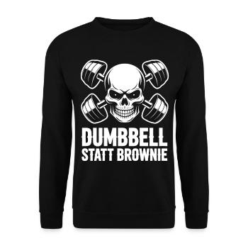 Dumbbell statt Brownie Skull Design - Unisex Pullover - Schwarz - Vorne - Alina (178cm) & Michal (187cm)