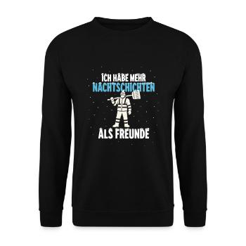 Winterdienst Spruch | Mehr Nachtschichten als.. - Unisex Pullover - Schwarz - Vorne - Alina (178cm) & Michal (187cm)