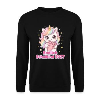 Einschulung 2027 Mädchen Einhorn Shirt - Unisex Pullover - Schwarz - Vorne - Alina (178cm) & Michal (187cm)