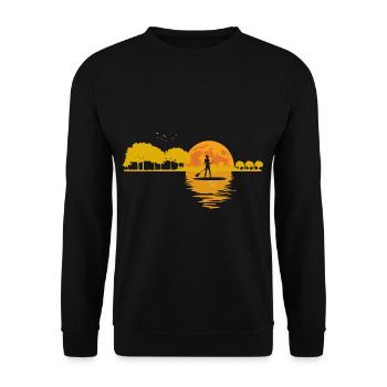 Mond Gitarre See Sonnenuntergang Stand Up Paddle - Unisex Pullover - Schwarz - Vorne - Alina (178cm) & Michal (187cm)