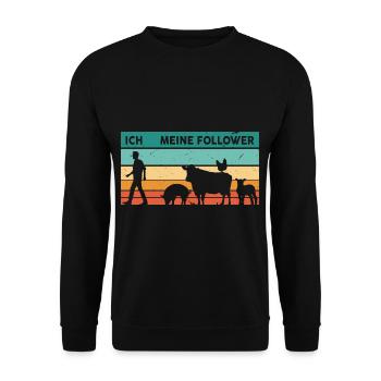 Ich Meine Follower Schwein Kuh Schaf Huhn Nutztier - Unisex Pullover - Schwarz - Vorne - Alina (178cm) & Michal (187cm)