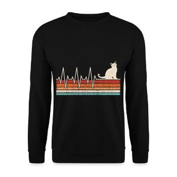 Katzen Herzschlag - Unisex Pullover - Schwarz - Vorne - Alina (178cm) & Michal (187cm)