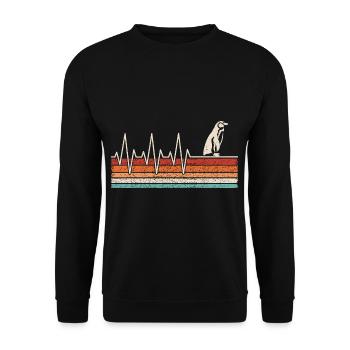 Pinguin Herzschlag - Unisex Pullover - Schwarz - Vorne - Alina (178cm) & Michal (187cm)