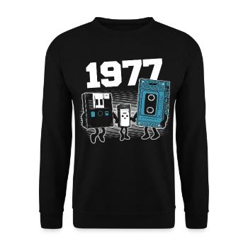 Jahrgang Jahrgang 1977 Geburtstagsgeschenk 1977 - Unisex Pullover - Schwarz - Vorne - Alina (178cm) & Michal (187cm)