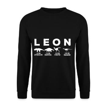 LEON Cooler Dino Name Dinosaurier - Unisex Pullover - Schwarz - Vorne - Alina (178cm) & Michal (187cm)