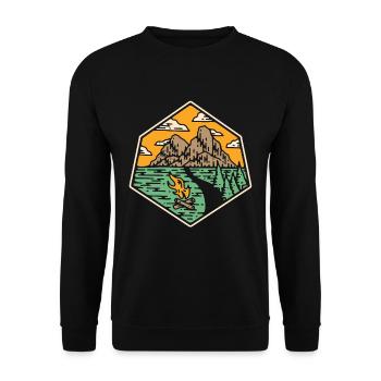 Camping outdoor gift campfire mountains hiking - Unisex Sweatshirt - black - Front - Alina (178cm) & Michal (187cm)