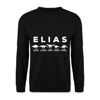 ELIAS Cool Boys Name In Dinosaur Style - Unisex Pullover - Schwarz - Vorne - Alina (178cm) & Michal (187cm)