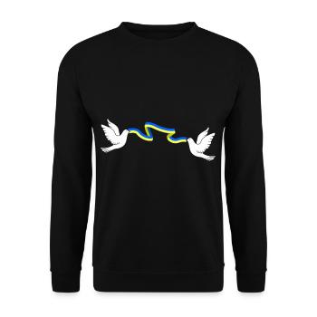Dove Ribbon Ukraine Two Dove Biting Ukraine Flag - Unisex Pullover - Schwarz - Vorne - Alina (178cm) & Michal (187cm)