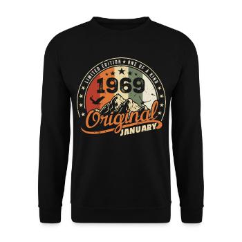 Original Geboren im Januar Geburtstag | Januar 1969 - Unisex Pullover - Schwarz - Vorne - Alina (178cm) & Michal (187cm)