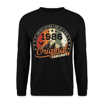 Original Geboren im Januar Geburtstag | Januar 1986 - Unisex Pullover - Schwarz - Vorne - Alina (178cm) & Michal (187cm)