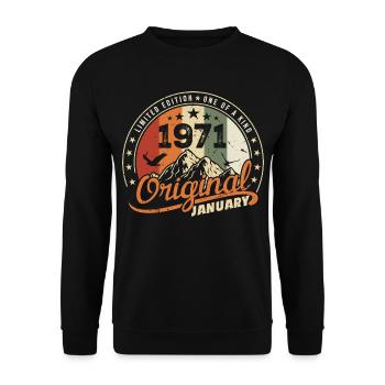 Original Born in January Birthday | January 1971 - Unisex Sweatshirt - black - Front - Alina (178cm) & Michal (187cm)