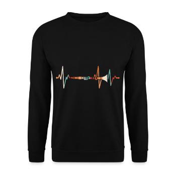 Flöte Herzschlag - Unisex Pullover - Schwarz - Vorne - Alina (178cm) & Michal (187cm)