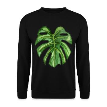 Monstera - tropische Pflanze in Aquarell - Unisex Pullover - Schwarz - Vorne - Alina (178cm) & Michal (187cm)