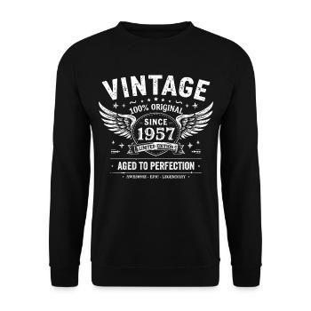 1957 Jahrgang 1957 68. Jubiläum 1957 Retro 1957 - Unisex Pullover - Schwarz - Vorne - Alina (178cm) & Michal (187cm)