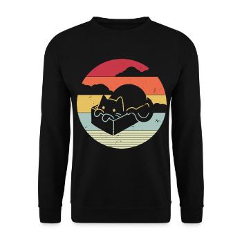 Funny cat in retro style - Unisex Sweatshirt - black - Front - Alina (178cm) & Michal (187cm)