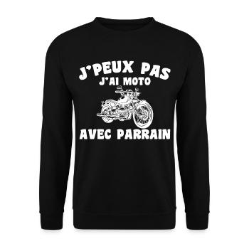 J'peux pas j'ai moto avec parrain - Sweat-shirt Unisexe - noir - Devant - Alina (178cm) & Michal (187cm)
