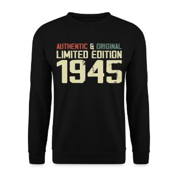 1945 Geburtstagsgeschenk 1945 Jahrgang 1945 Retro - Unisex Pullover - Schwarz - Vorne - Alina (178cm) & Michal (187cm)