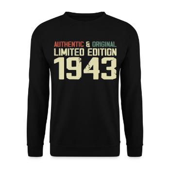 1943 Geburtstagsgeschenk 1943 Jahrgang 1943 Retro - Unisex Pullover - Schwarz - Vorne - Alina (178cm) & Michal (187cm)