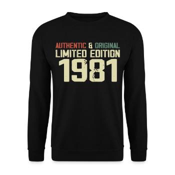 1981 Geburtstagsgeschenk 1981 Jahrgang 1981 Retro - Unisex Pullover - Schwarz - Vorne - Alina (178cm) & Michal (187cm)