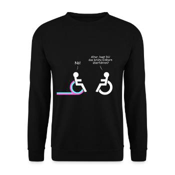 Rollstuhl Letzte Einhorn überfahren Geschenk retro - Unisex Pullover - Schwarz - Vorne - Alina (178cm) & Michal (187cm)