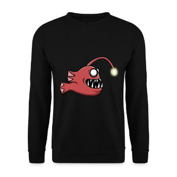 Anglerfisch Tiefsee Angelsport retro Angler Lustig - Unisex Pullover - Schwarz - Vorne - Alina (178cm) & Michal (187cm)