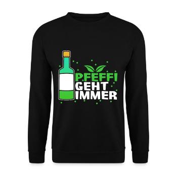 Pfeffi geht immer Vintage Alkohol Schnaps lustig L - Unisex Pullover - Schwarz - Vorne - Alina (178cm) & Michal (187cm)