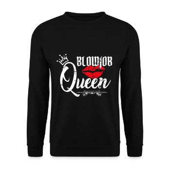 Blowjob Queen Vintage Schniblow lustiges Geschenk - Unisex Pullover - Schwarz - Vorne - Alina (178cm) & Michal (187cm)