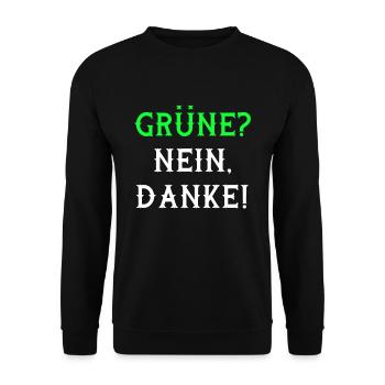 Grüne nein Danke retro Politik Statement - Unisex Pullover - Schwarz - Vorne - Alina (178cm) & Michal (187cm)