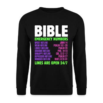 Emergency number day Christian believer Biblical cont - Unisex Sweatshirt - black - Front - Alina (178cm) & Michal (187cm)