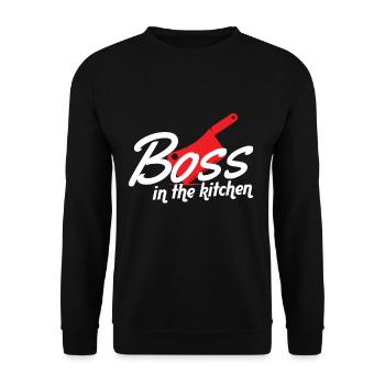 Chef cuisinier avec humour culinaire dans la cuisine Knal - Sweat-shirt Unisexe - noir - Devant - Alina (178cm) & Michal (187cm)