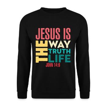 Citations religieuses Jésus vivant le chemin de la vérité - Sweat-shirt Unisexe - noir - Devant - Alina (178cm) & Michal (187cm)