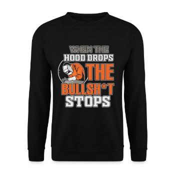 Funny Schweißer Wenn die Haube fällt der Bullshit - Unisex Pullover - Schwarz - Vorne - Alina (178cm) & Michal (187cm)