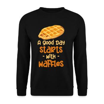 Ein Guter Tag Beginnt Mit Waffeln Und Bequemen - Unisex Pullover - Schwarz - Vorne - Alina (178cm) & Michal (187cm)