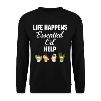 Life Happens Ätherische Öle Helfen - Unisex Pullover - Schwarz - Vorne - Alina (178cm) & Michal (187cm)