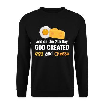 Und Am 7. Tag Schuf Gott Das Frühstück Mit Ei Und - Unisex Pullover - Schwarz - Vorne - Alina (178cm) & Michal (187cm)