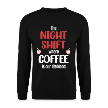The night shift where coffee is our - Unisex Sweatshirt - black - Front - Alina (178cm) & Michal (187cm)