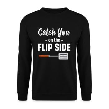 Catch You On The Flipside Spatel Wortspiele - Unisex Pullover - Schwarz - Vorne - Alina (178cm) & Michal (187cm)