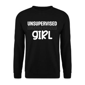Unbeaufsichtigtes Mädchen Lustiges Flirten - Unisex Pullover - Schwarz - Vorne - Alina (178cm) & Michal (187cm)