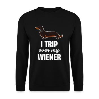 Ich Stolpere Über Meinen Weiner Lustigen - Unisex Pullover - Schwarz - Vorne - Alina (178cm) & Michal (187cm)