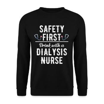 Safety First Drink Mit Einer Dialyseschwester - Unisex Pullover - Schwarz - Vorne - Alina (178cm) & Michal (187cm)