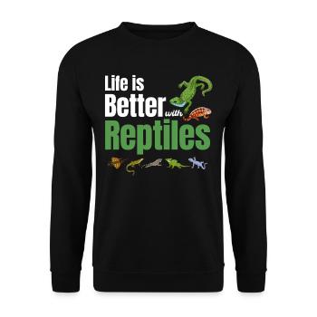 Das Leben Ist Besser Mit Reptilien, Herpetologen, - Unisex Pullover - Schwarz - Vorne - Alina (178cm) & Michal (187cm)
