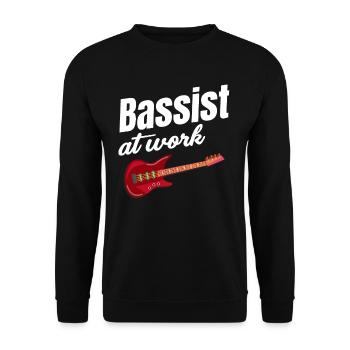 Bassist Bei Der Arbeit Lustiger Gitarrist - Unisex Pullover - Schwarz - Vorne - Alina (178cm) & Michal (187cm)