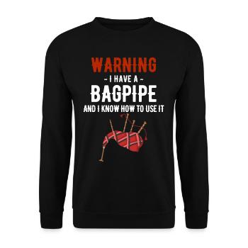 Warning: I have bagpipes and I know how to - Unisex Sweatshirt - black - Front - Alina (178cm) & Michal (187cm)