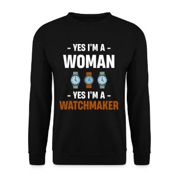 Oui, je suis une femme, oui, je suis horloger, - Sweat-shirt Unisexe - noir - Devant - Alina (178cm) & Michal (187cm)