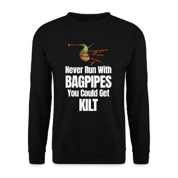 Never run with bagpipes, you'll get kilt - Unisex Sweatshirt - black - Front - Alina (178cm) & Michal (187cm)